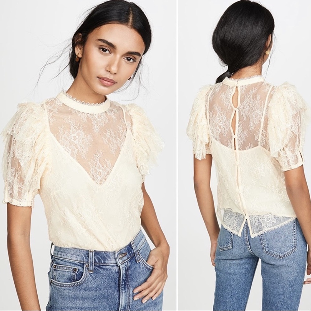 Free People Secret Admirer Floral Lace Top Eggnog XS